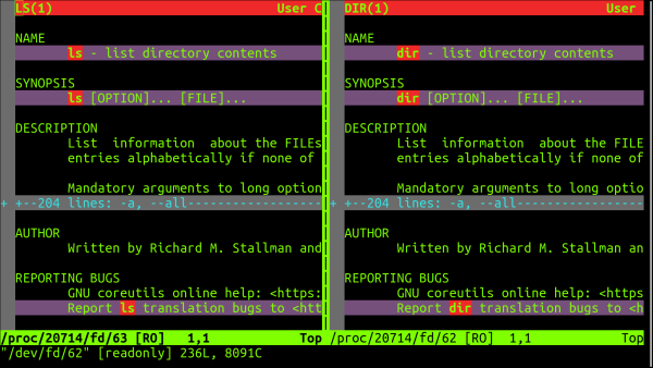 ls dir man Page Comparison